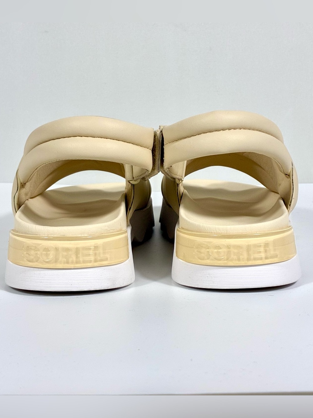 Sorel Viibe Slingback Sandals Size 10 Ivory Cream Puffy Leather New Comfort - Picture 13 of 17